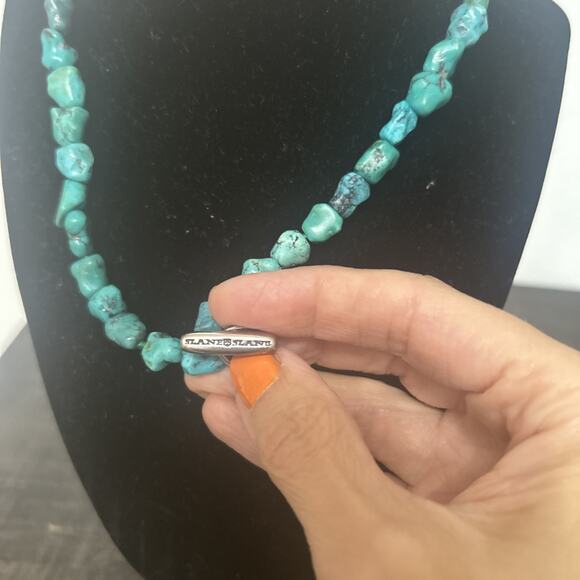 Slane & Slane Genuine Turquoise Nuggets W/Silver Toggle Necklace Artisan Design - Picture 4 of 5
